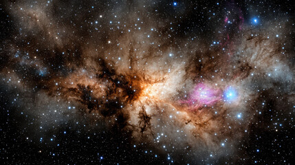 Naklejka premium Vibrant starfields blend into colorful nebulas, showcasing beauty of cosmos