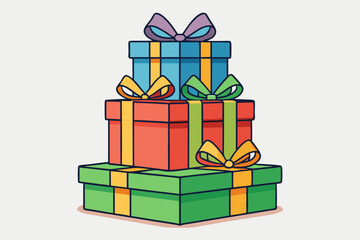 Obraz premium stack of wrapped gifts with ribbons vector illustration
