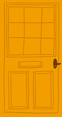 Orange front door with glass, concept of access, entrance, home, and security.