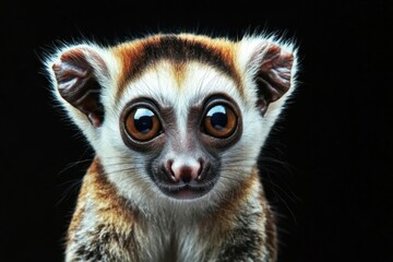 Obraz premium Frontal Portrait of a Slow Loris is an endangered species: Elegant and Majestic Primate.