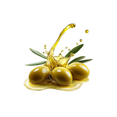 Olive fruit with oilve oil isolated on a transparent background, in a PNG format
