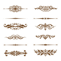 Fototapeta premium Decorative vector border and divider silhouette collection in brown color