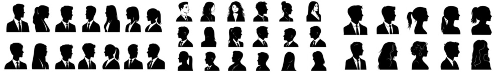 The silhouettes of men and women are shown from both the front and side, accompanied by a distinctive head icon that is half human in design, intended for use in distinguishing between male and