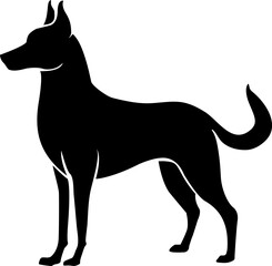 black dog isolated on white background, Black silhouette of a standing dog .