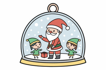 snow globe with santa and elves inside vector illustration