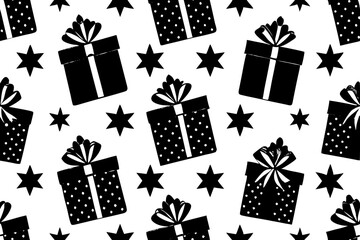 Red and green themed vector Christmas gift pattern illustration