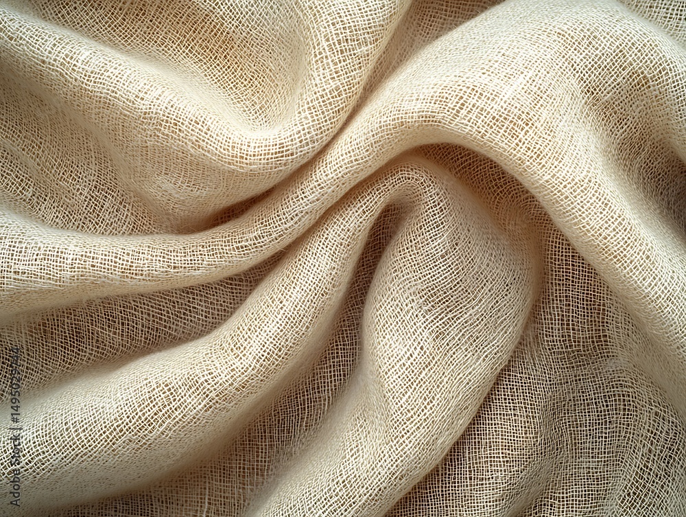 Poster delicate folds of ecru linen fabric, creating soft shadows and textural depth