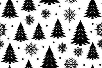 Seamless pattern of Christmas trees and snowflakes vector illustration