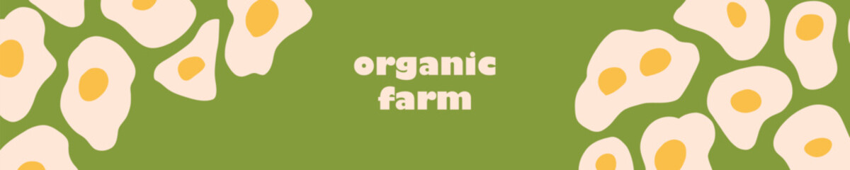 Vector hand-drawn minimalist organic farm cover template with cartoon eggs in pastel green and yellow tones. Trendy, playful designs for social media, stationery, and branding.