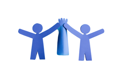 Three people joining hands in unity