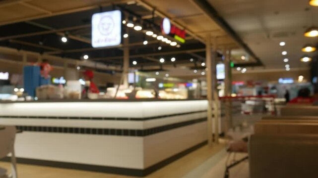 Blurred background food center in shopping mall and university school.