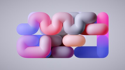 3d render, abstract minimalist background of pastel tube chubby shapes. Multicolored simple wallpaper