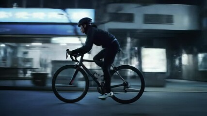 Cyclist navigates city streets at night, embracing the thrill of urban adventures in a neon glow - Powered by Adobe