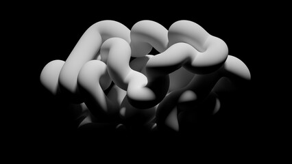 3d render, abstract volumetric tangled tubes isolated on black background, modern minimalist wallpaper