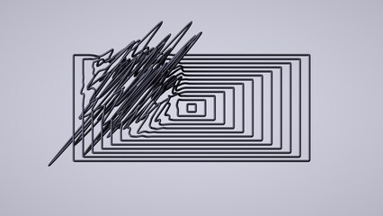 3d rendering, abstract white background with black geometric lines blend and glitch effect, modern minimalist wallpaper