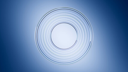 Obraz premium 3D rendering. Abstract crystal round frame, clear ring with ribbed glass texture, isolated on light blue background
