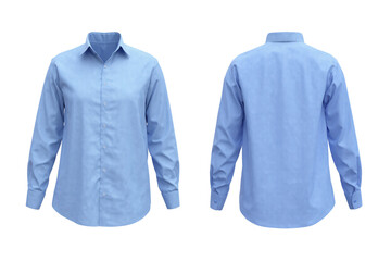 light blue shirt front and back set isolated on transparent or white background, png
