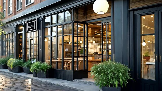 Stylish Boutique Storefront with Plants in Urban Setting