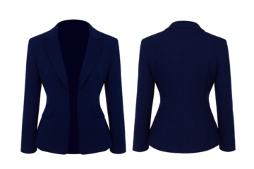 navy blue lady Suit front and back set isolated on transparent or white background, png