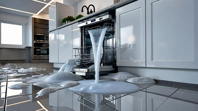 Modern Kitchen with Overflowing Sink in Bright Apartment