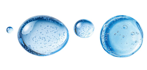 water drops: blue spheres with bubbles on transparent background.