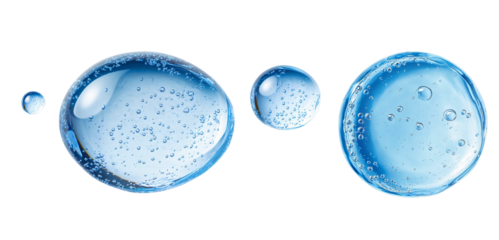 water drops: blue spheres with bubbles on transparent background.