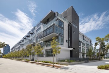 Mixed-use smart building near family-friendly urban park