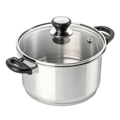 Stainless Steel Cooking Pot with Glass Lid Isolated on White Background