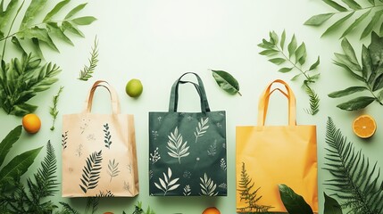 Sustainable Still Life with Eco-Friendly Paper Bags and Fruits