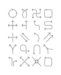 Comprehensive Collection of Modern Line Art Directional Arrow Icons for User Interface and Navigation Design