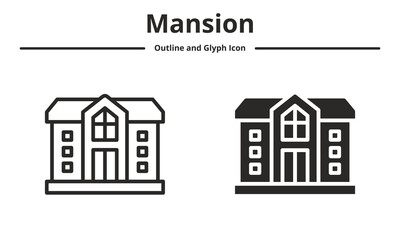 mansion icon pack with style outline and glyph
