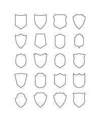 Security Shield Line Icons &ndash; 20 Heraldic Badge & Crest Outline Symbols for Protection & Defense Design