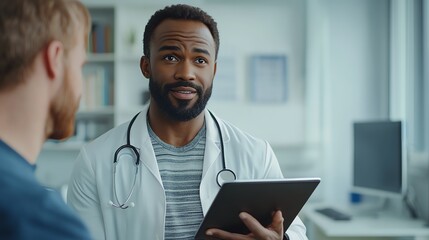 Friendly Doctor Using Tablet During Patient Consultation