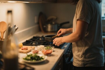 Woman Cooking in Modern Kitchen