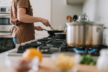 Woman Cooking in Modern Kitchen