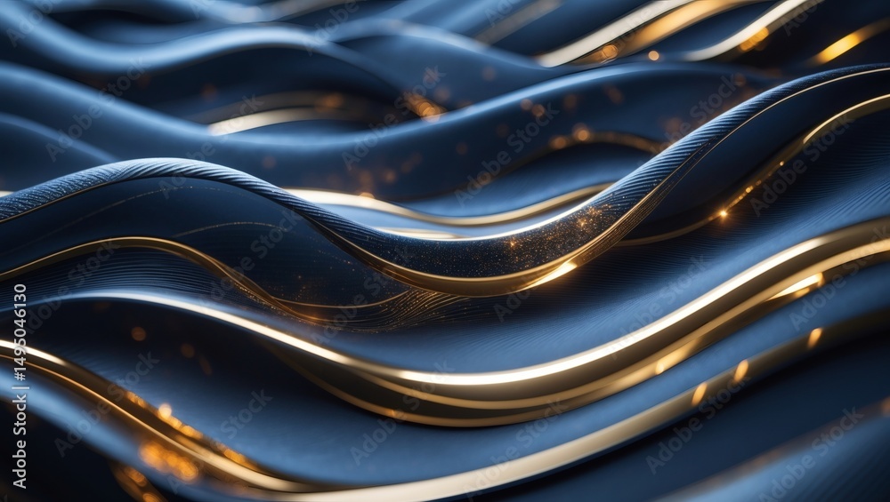 Aufkleber Abstract and elegant wavy patterns with golden accents and dark hues that evoke luxury and sophistication. The design creates a sense of depth and movement with a stunning visual effect