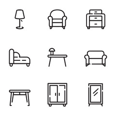 Furniture Line Icons. Editable Stroke. Pixel Perfect. For Mobile and Web. Contains such icons as Lamp, Armchair, Tv Bench, Desk, Sofa, Couch, Door, Bed, Wardrobe, Bath, Dining Table, Mirror