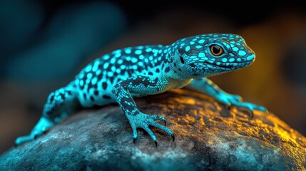 Fototapeta premium Vibrant blue lizard on rock