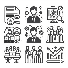 Human Resources icon set. Business related line icons: HR, recruitment, employment, office, management, business people, teamwork, resume, career and more. Editable stroke. Vector illustration