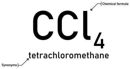 Tetrachloromethane chemical formula and synonyms with callout titles