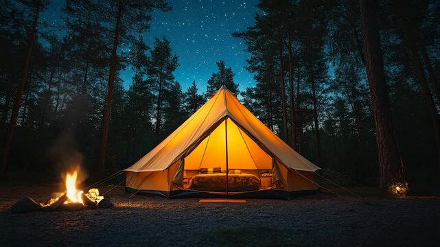 Nighttime campsite tent