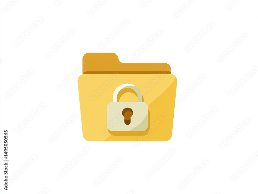 Poster flat vector digital folder icon with lock, secure file access concept, white background