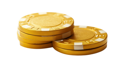 Set of Gold Poker Chips Isolated on White Background for Casino, Gambling, and Luxury Design Concepts