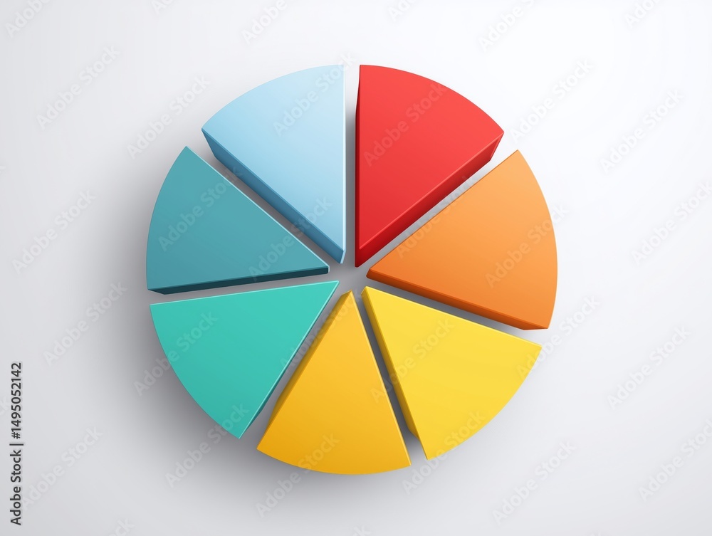 Poster flat vector pie chart with one segment highlighted, focus analysis concept, white background