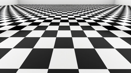Naklejka premium Black and White Checkerboard Pattern with Perspective View Creating a Stunning Geometric Illusion in Simple and Modern Interior Design