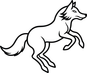 Stylized Leaping Wolf Outline Drawing
