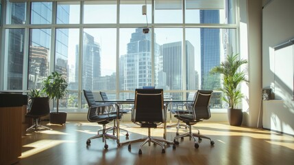 Fototapeta premium Modern conference room with city view