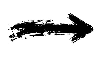 Naklejka premium Bold black arrow white background. A dramatic black arrow painted with splashes, symbolizing direction and action isolated on a white background.
