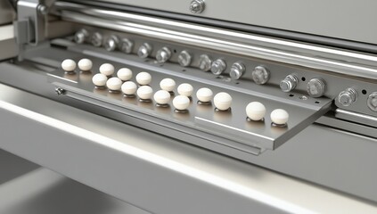 Stainless steel food prep machine with white spheres
