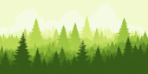 Fototapeta premium Minimalist Forest Silhouette A gradient blending soft green and white, with abstract black tree silhouettes. The lighting is natural